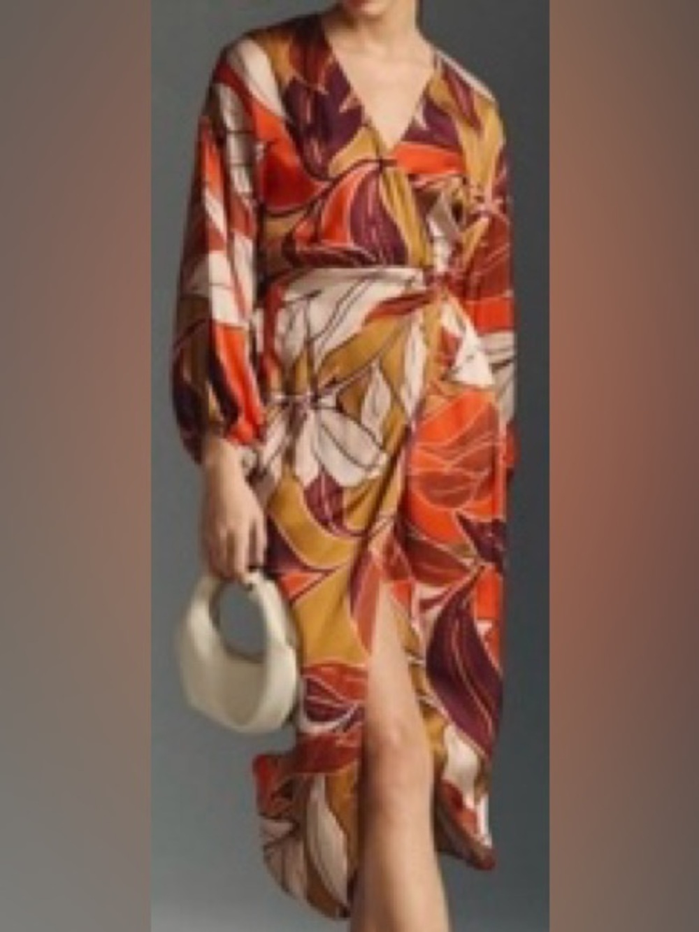 Anthropologie Long-Sleeve Wrap Dress in Orange, Mustard & Cream